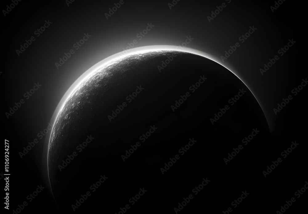 Obraz premium A black background with the moon's curved rim glowing in white, creating an otherworldly effect.
