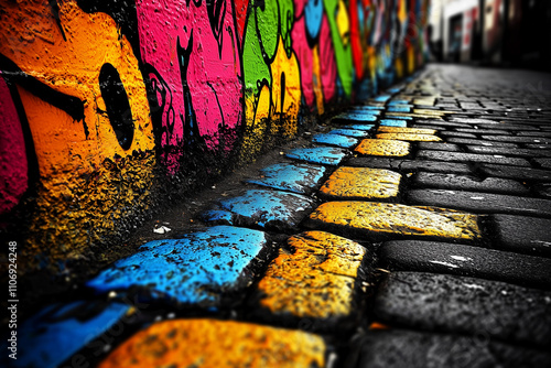 Dynamic and Eye-Catching Street Art Bringing Life to a Vibrant Urban Wall photo