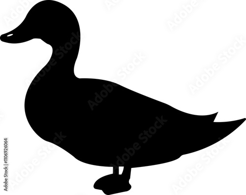 Black silhouette of duck icon in flat style. illustration bird farm animal symbol. Concept of minimalism simple design. Print vector logo template design element isolated on transparent background.