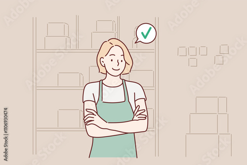 packaging box in store seller retail home office shop. Hand drawn style vector design illustrations.