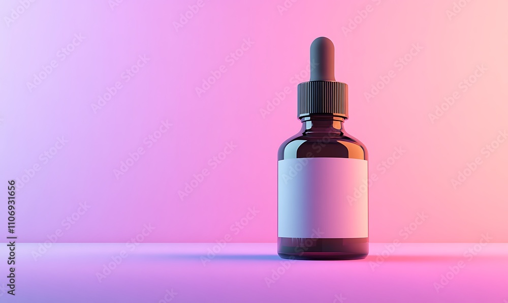 Amber Glass Dropper Bottle on Pink Background Amber Glass Dropper Bottle on Pink Background