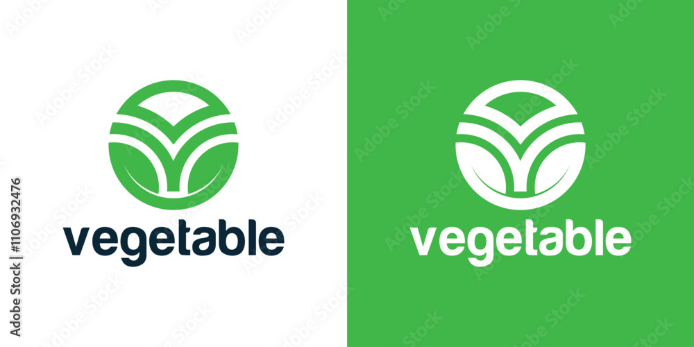 Leaf logo and letter V in circle, leaf logo and circle, vegetable logo Leaf logo and letter V in circle, leaf logo and circle, vegetable logo