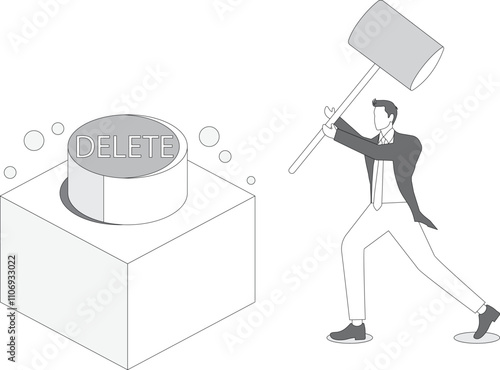 Businessman pushing a big Delete button