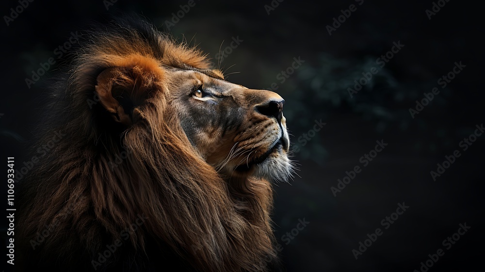 Fototapeta premium A lion with a long mane and a large, open mouth