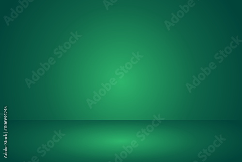 Abstract green gradient studio room background, 3d empty soft smooth blur backdrop like in a room with spot lights shining on the floor or on the stage, vector illustration design for product display	