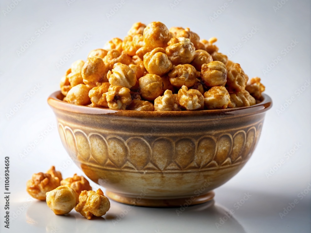 Fresh Caramel Popcorn in a Ceramic Bowl Isolated on White Background - Perfect for Food Photography, Culinary Inspiration, and Snack Advertising Fresh Caramel Popcorn in a Ceramic Bowl Isolated on White Background - Perfect for Food Photography, Culinary Inspiration, and Snack Advertising