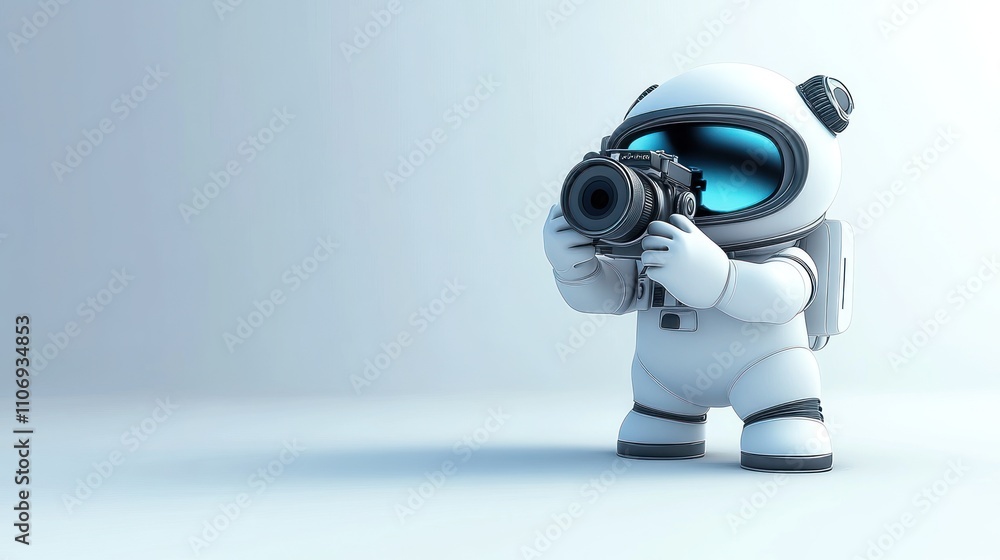 A cute, cartoonish astronaut holding a camera, ready to capture moments in space. A cute, cartoonish astronaut holding a camera, ready to capture moments in space.