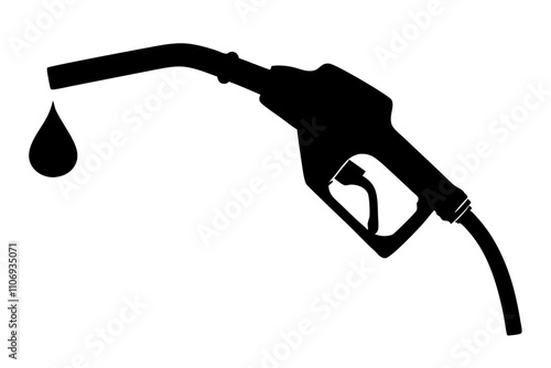 Hand holds a refueling gun and a drop of gasoline and gas station, Gasoline pistol pump nozzle with drop oil,