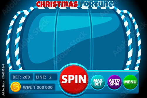 Casino slot machine, game UI design, gambling mobile app concept for the Christmas or candy themed Casino Game. The vector slot game user interface with basic buttons