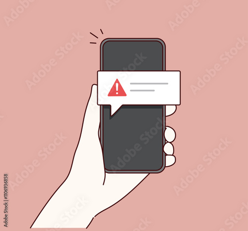 Cell Phone Alerts, Alert, Phone, Cellular, Red, Danger, Cellular Hand, Error Message, Mobile Phone. Hand drawn style vector design illustrations.