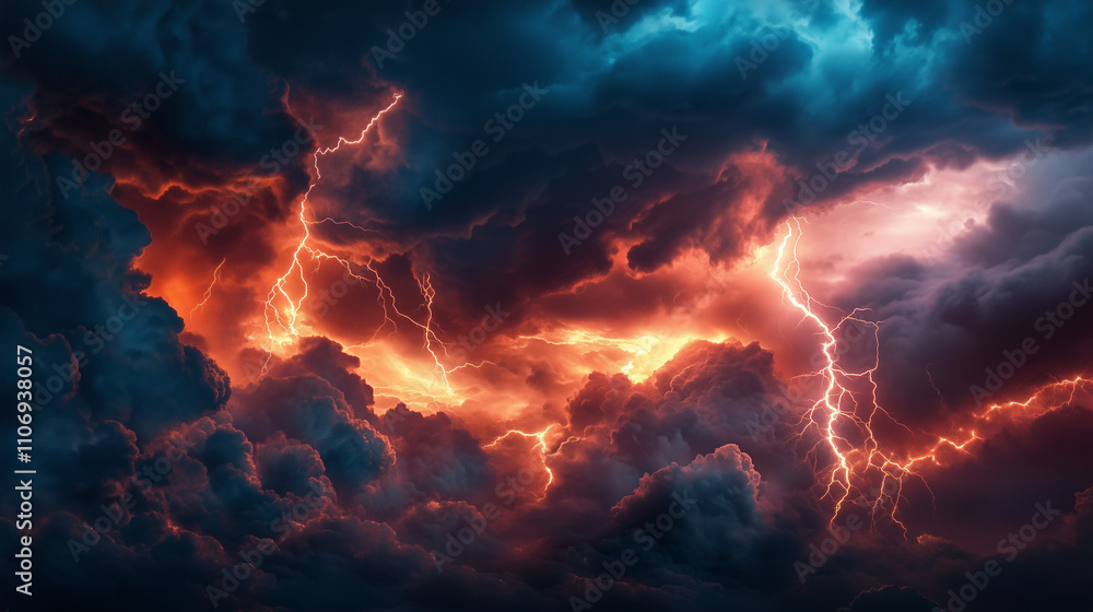 Dramatic Lightning Storm Over City by the Lake at Night Dramatic Lightning Storm Over City by the Lake at Night