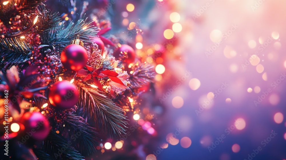 Christmas Lights - Stars String Hanging At Fir Branches In Abstract Defocused Background Christmas Lights - Stars String Hanging At Fir Branches In Abstract Defocused Background
