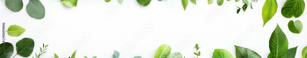 Green Leaf Border on White Background for Design Projects Green Leaf Border on White Background for Design Projects