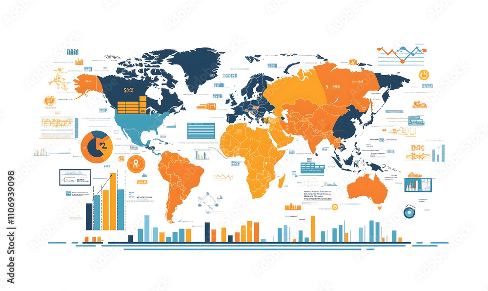Naklejka premium Illustration using graphic media explores global business strategies using modern financial concepts.