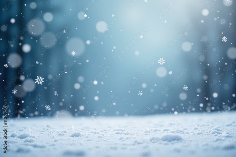 Tranquil winter snowfall in a serene forest setting with soft focus bokeh. Tranquil winter snowfall in a serene forest setting with soft focus bokeh.