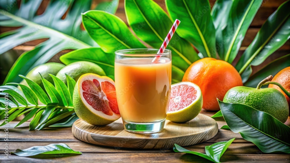 Refreshing Pomelo Juice with Straws and Half a Pomelo Fruit for Smoothie Logo Design - Tilt-Shift Photography Refreshing Pomelo Juice with Straws and Half a Pomelo Fruit for Smoothie Logo Design - Tilt-Shift Photography