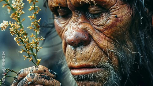 Primitive survival: displaying prehistoric life through the lens of primitive man, community, and the raw essence of early existence in a natural environment. photo