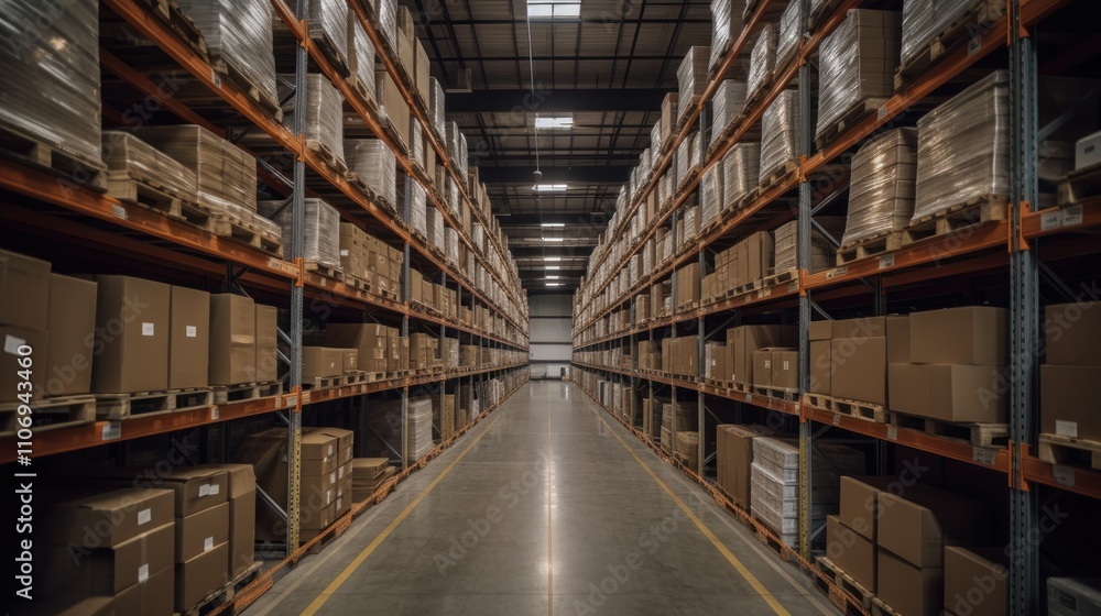 custom made wallpaper toronto digitalWarehouse Interior: Rows of Packed Cardboard Boxes on Orange Shelves