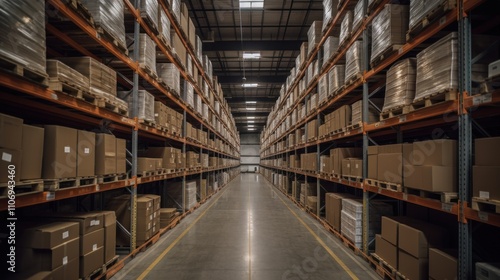 Wallpaper Mural Warehouse Interior: Rows of Packed Cardboard Boxes on Orange Shelves Torontodigital.ca