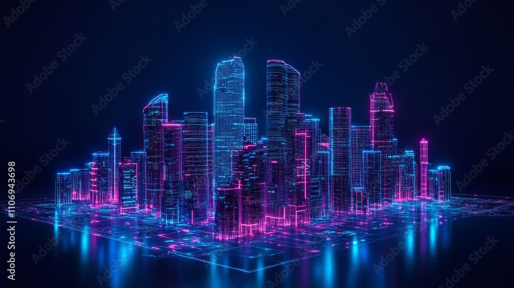 Futuristic city skyline, glowing neon lights, digital landscape. Futuristic city skyline, glowing neon lights, digital landscape.