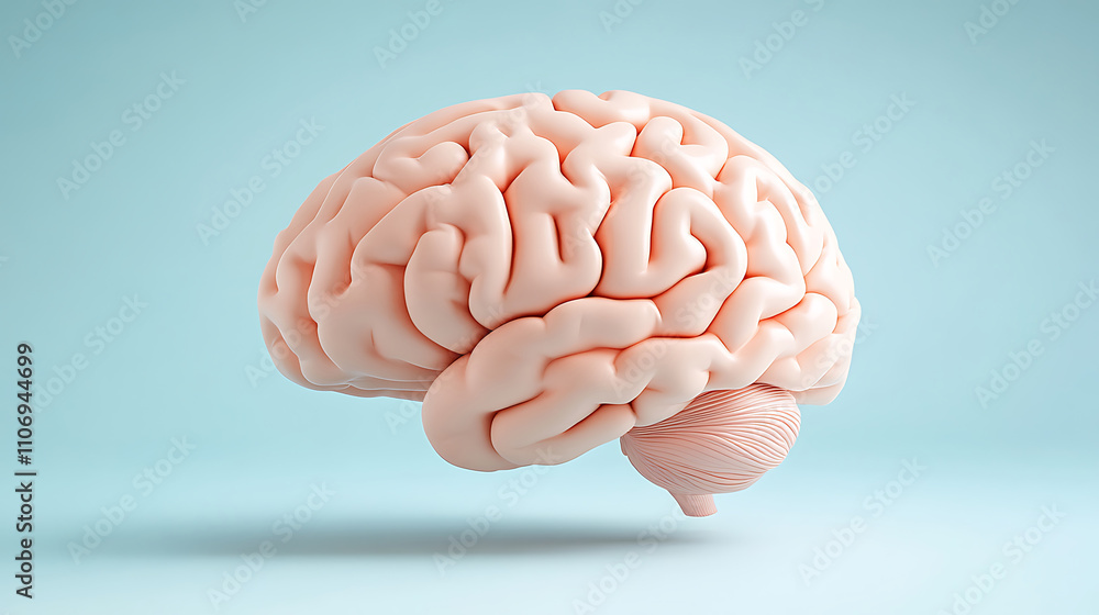 Minimal 3D brain model on a pastel blue background. Minimal 3D brain model on a pastel blue background.