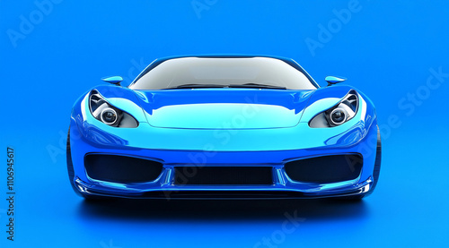 Generic sport car front view studio shot blue on matching background wallpaper background