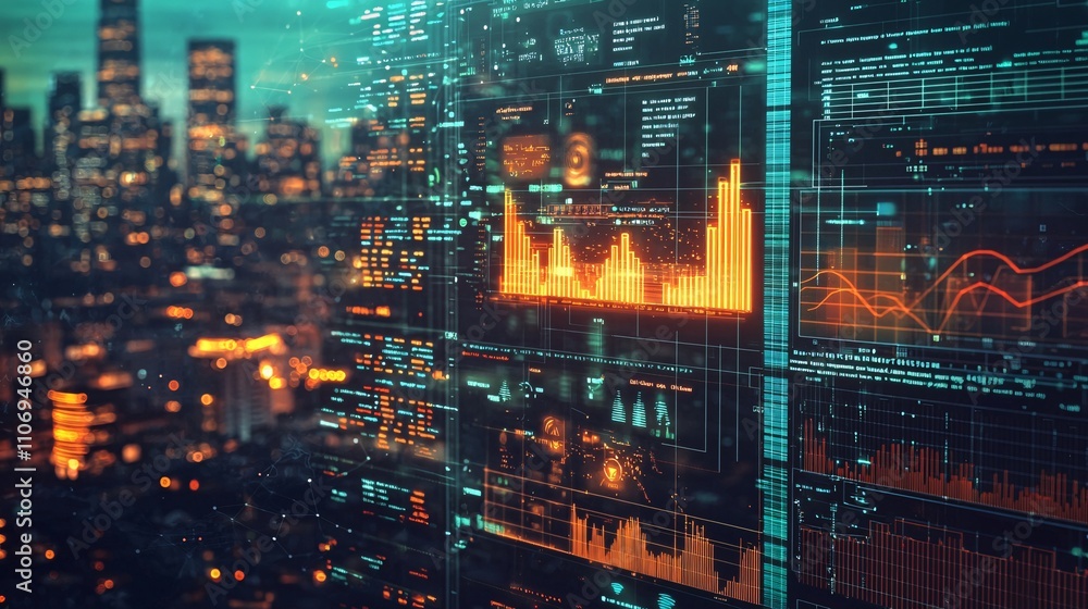 Obraz premium energy technology data analytics and visualization in smart city development with innovative solutions.