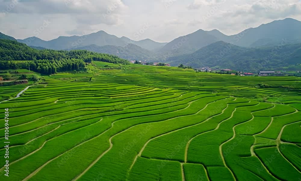 Lush Green Rice Terraces in a Mountainous Region Lush Green Rice Terraces in a Mountainous Region