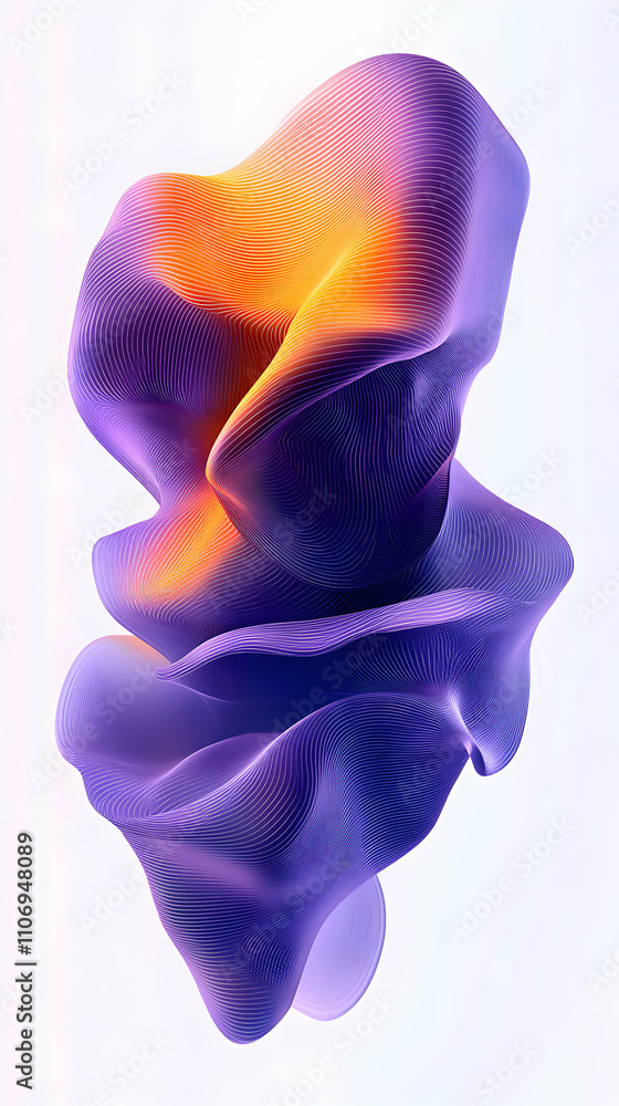 Abstract Purple and Orange Wave Illustration, Fluid, Dynamic, Gradient Lines Swirl Elegantly Against a White Background Abstract Purple and Orange Wave Illustration, Fluid, Dynamic, Gradient Lines Swirl Elegantly Against a White Background