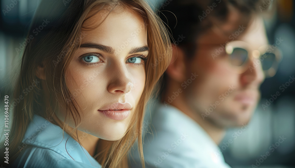 Woman and Man, software and journalism, copy space. Woman and Man, software and journalism, copy space.