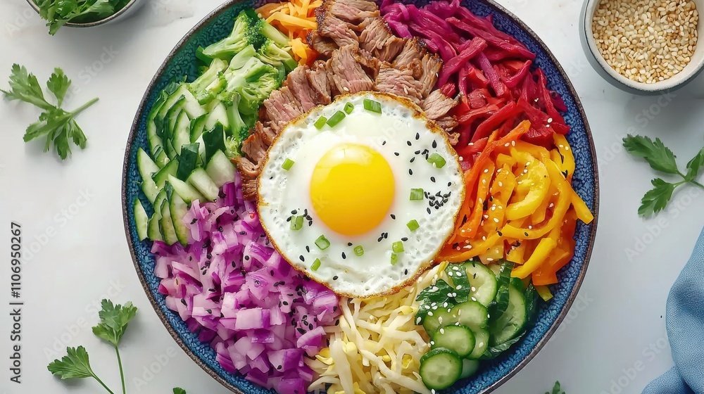 Delicious bibimbap recipe korean cuisine food presentation home kitchen top view healthy eating Delicious bibimbap recipe korean cuisine food presentation home kitchen top view healthy eating