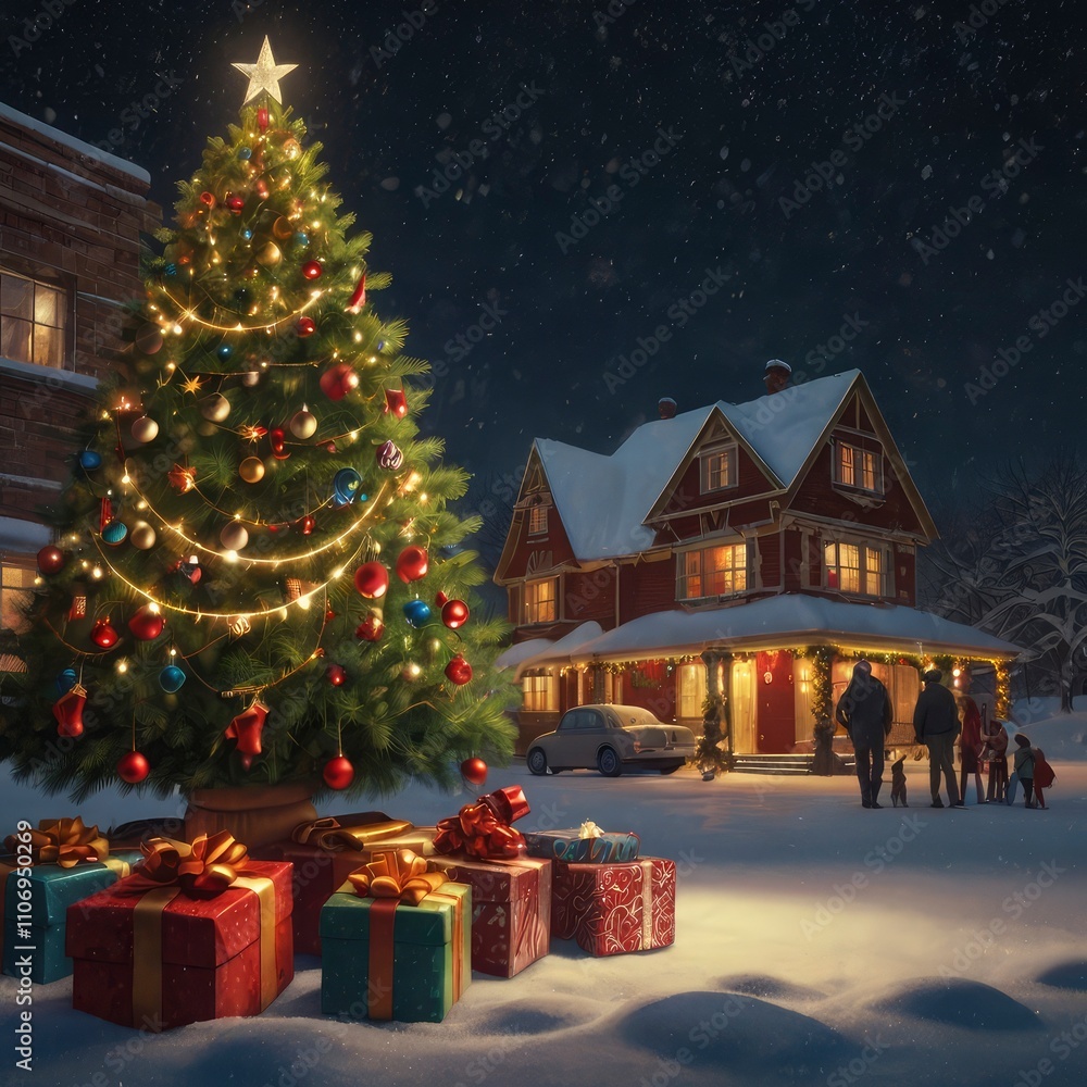 Christmas house in the night Christmas house in the night