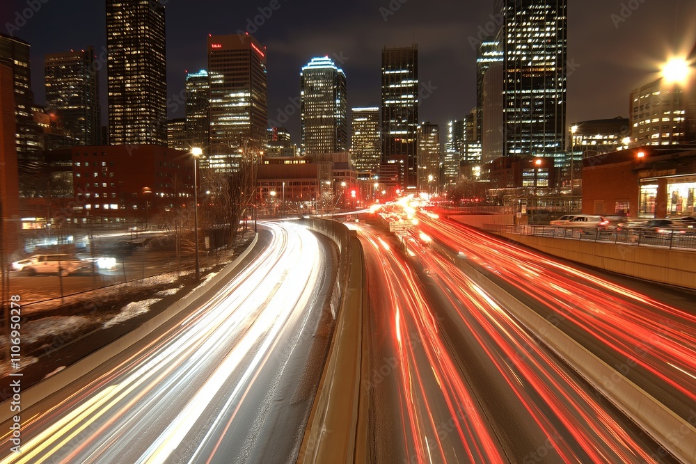 Fototapeta premium A long exposure shot of city traffic trails at night.