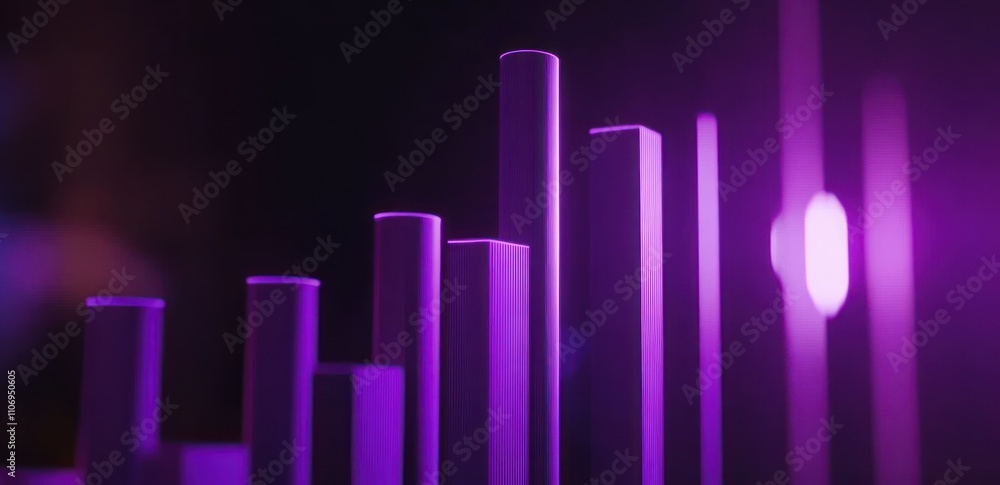 Abstract composition of vertical bars in purple lighting, suggesting data visualization or sound. Abstract composition of vertical bars in purple lighting, suggesting data visualization or sound.