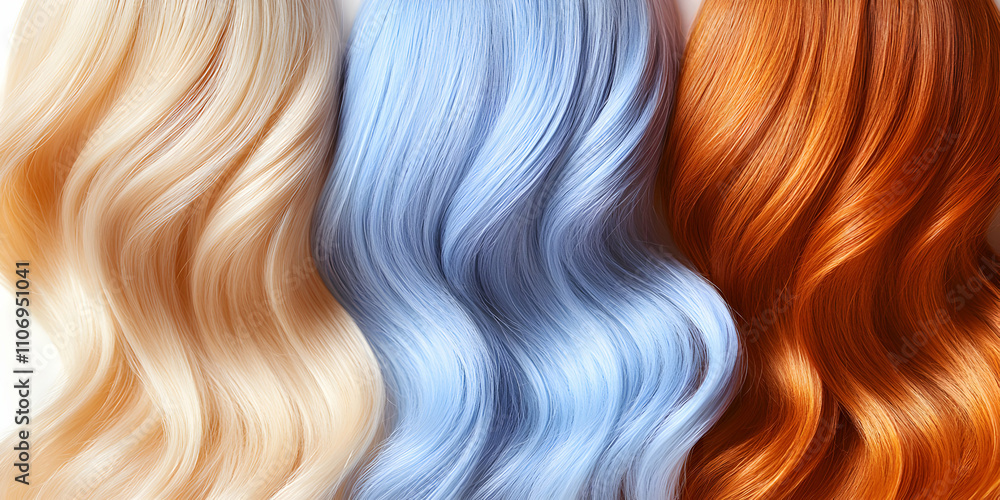 Wavy Hair, Blonde, Light Blue, and Copper Shades Displayed in a Stunning Texture Image Wavy Hair, Blonde, Light Blue, and Copper Shades Displayed in a Stunning Texture Image