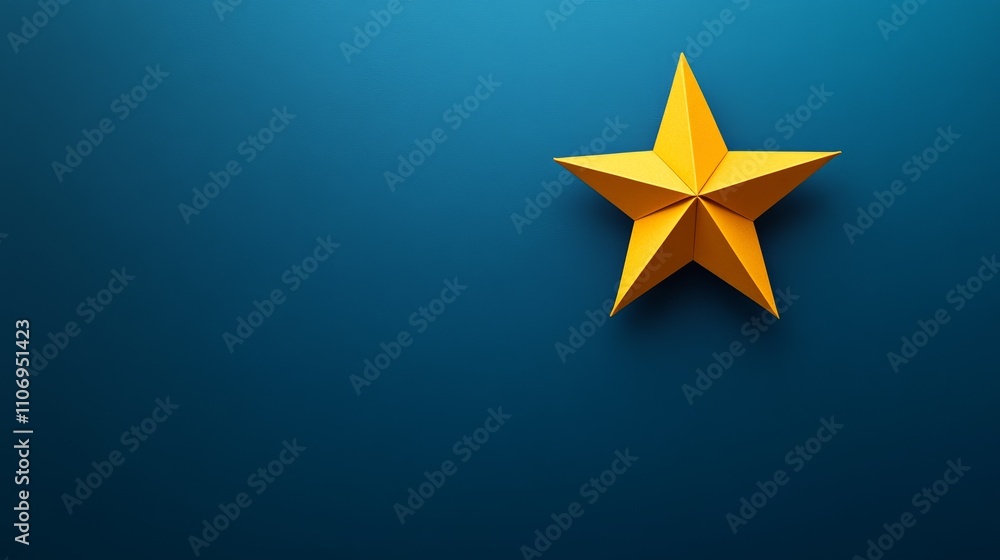 Yellow Star on Minimalist Blue Background for New Year Celebration Yellow Star on Minimalist Blue Background for New Year Celebration