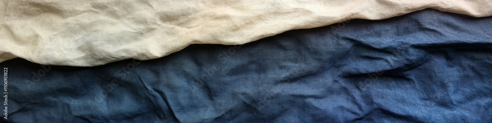 Naklejka premium Textured fabric layers in neutral and blue tones, creating a calming, artistic ambiance.