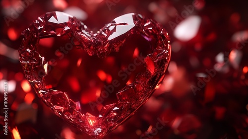 Red Glass Heart Symbol with Sparkling Highlights on Romantic and Vibrant Background Creating a Symbolic and Emotional Design