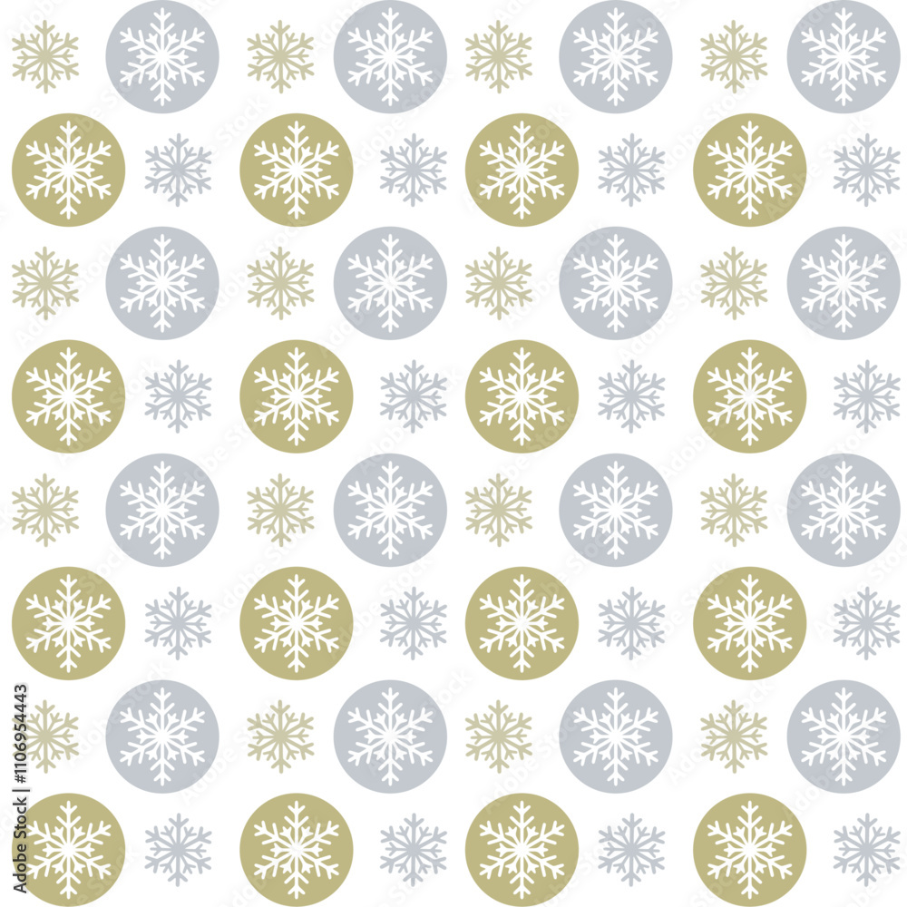 Christmas and New Year pattern with snowflakes in gold and silver spheres seamless vector background, flat design for textile print, wallpaper, wrapping paper. Christmas and New Year pattern with snowflakes in gold and silver spheres seamless vector background, flat design for textile print, wallpaper, wrapping paper.