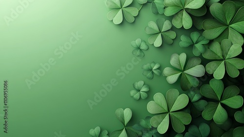 St. Patrick's Day Theme with Clover Leaves in Sunlit Field Creating a Green Lush Background photo