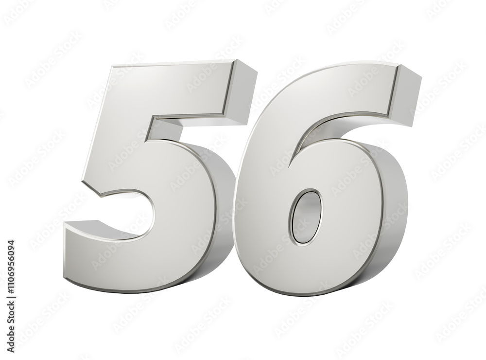 3d Shiny Silver Number 56, Fifty Six 3d Silver Number Isolated On White Background, 3d illustration
3d Shiny Silver Number 56, Fifty Six 3d Silver Number Isolated On White Background, 3d illustration