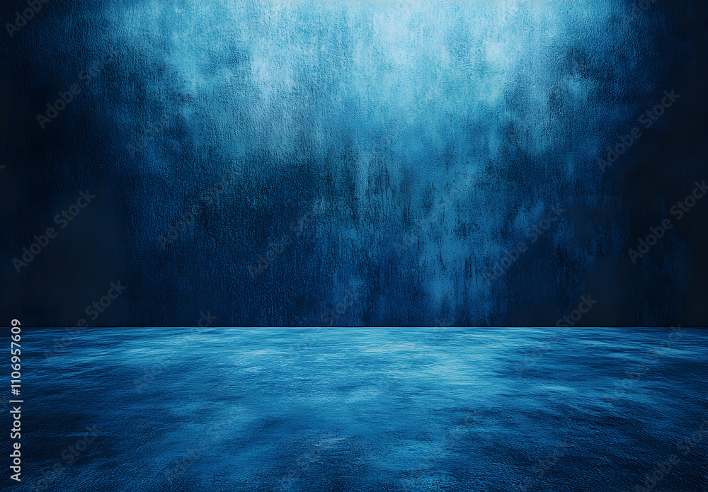 Dark blue background with a dark concrete floor and a mysterious atmosphere. Dark blue background with a dark concrete floor and a mysterious atmosphere.