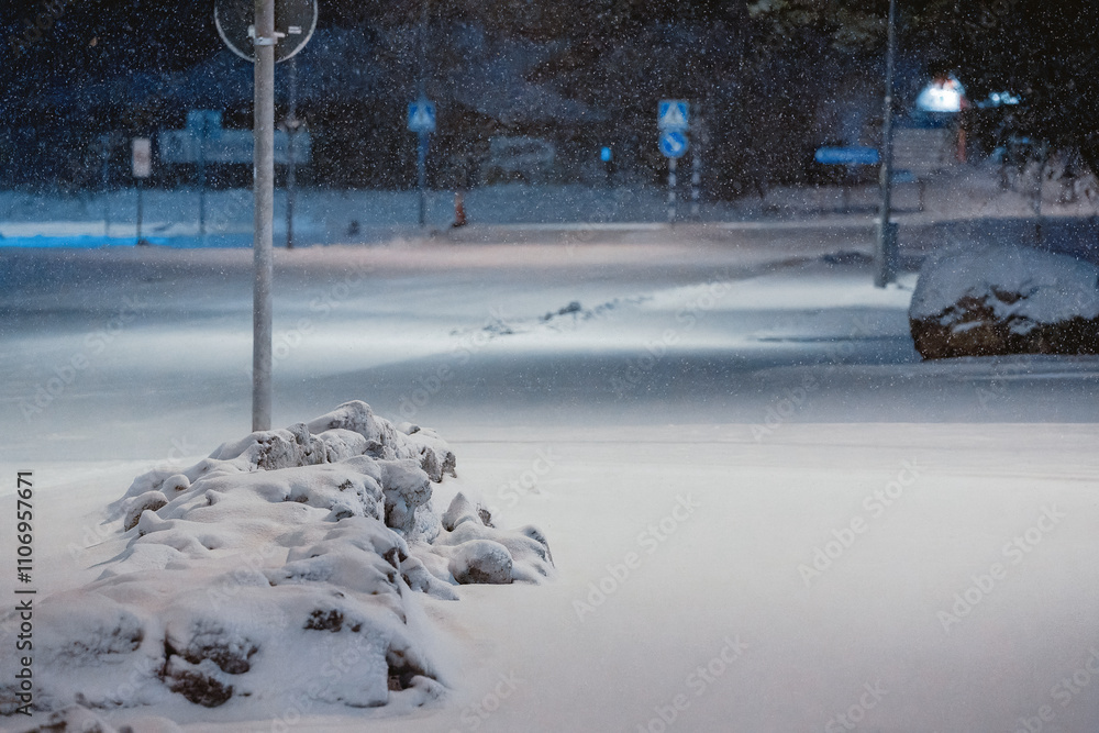 Fototapeta premium Serene Winter Night Snow Scene