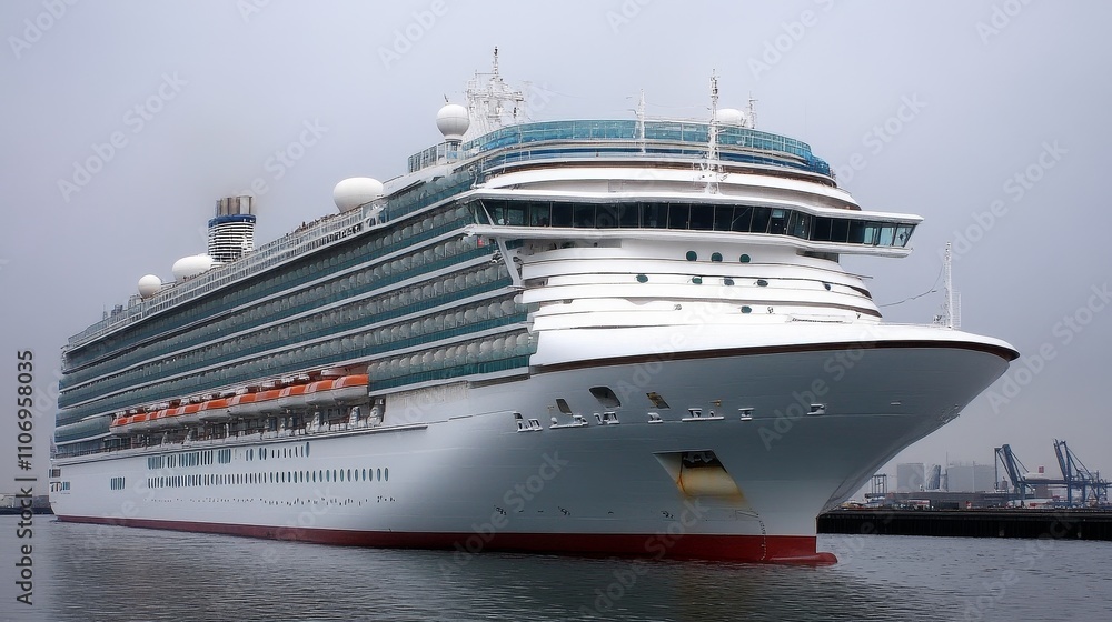 A Large White Cruise Ship Docked at a Harbor