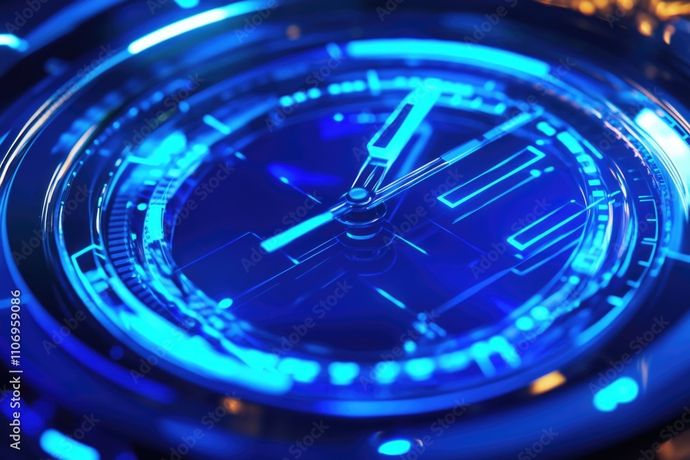 Blue clock with a white face and hands. The clock is set to the time of 10:00 Blue clock with a white face and hands. The clock is set to the time of 10:00