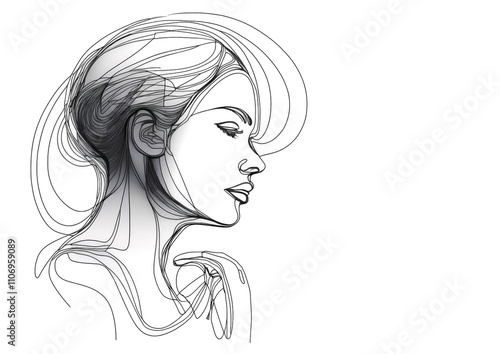 Illustration of a sketch of the face of a beautiful girl. 