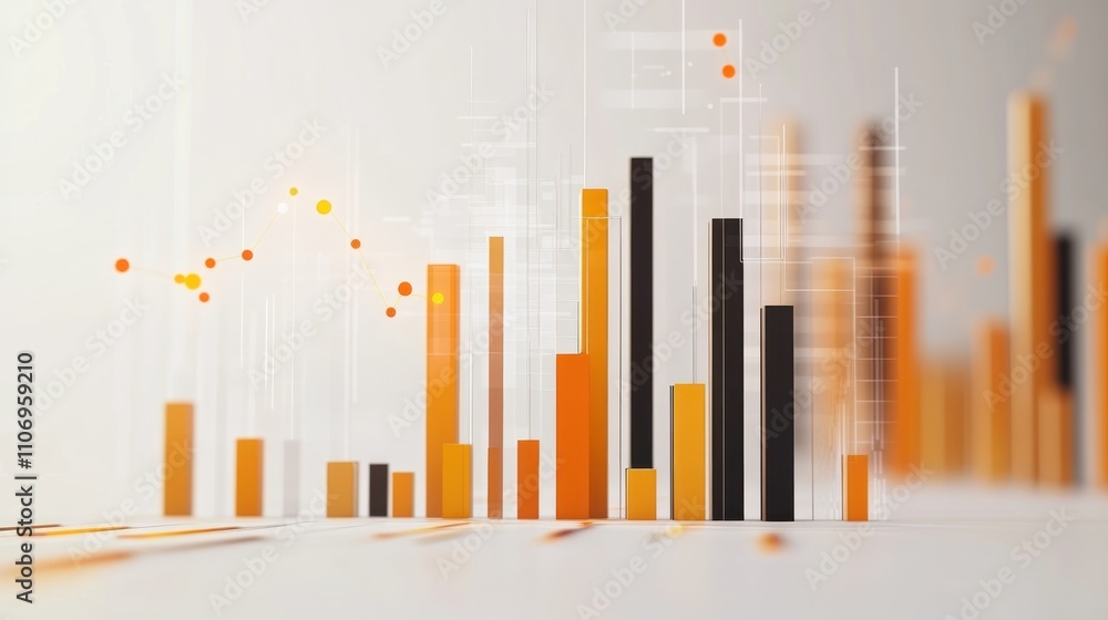Abstract representation of data visualization with bars and lines in warm colors. Abstract representation of data visualization with bars and lines in warm colors.