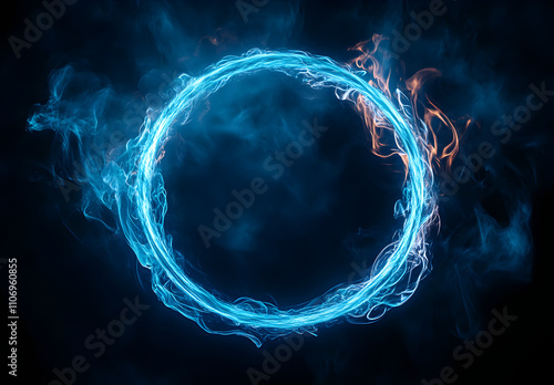 A circular ring of blue fire with an aura around it, creating the appearance of floating in space.
