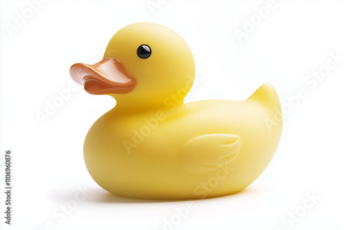 Selective focus yellow rubber deck isolated on white background, Floating inflatable yellow duck on white.