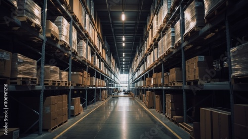 Wallpaper Mural Immense Warehouse Interior: Rows of Pallets, Boxes, and Industrial Storage Torontodigital.ca